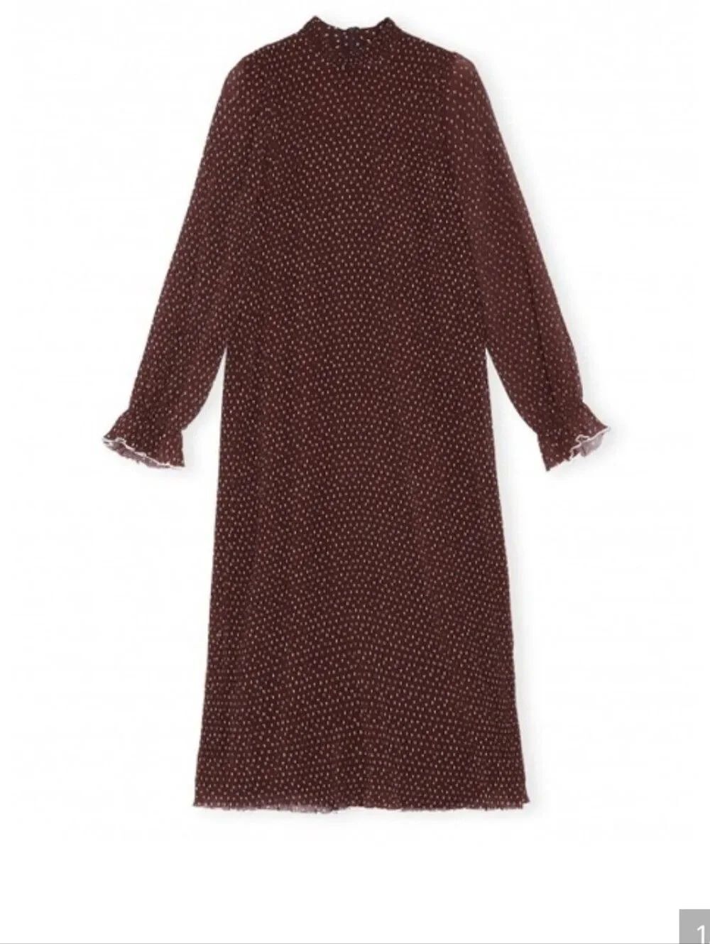 Ganni Program heart Print Plissé Pleated Georgette Midi Dress Size 4